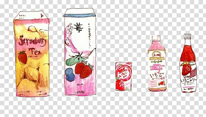 Juice Bento Edamame Milk Sushi, Cartoon strawberry drinks transparent background PNG clipart