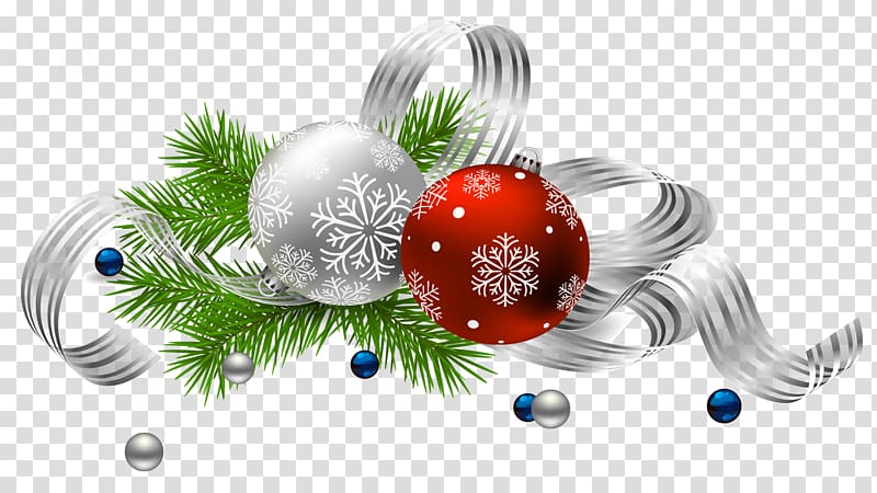 Christmas decoration Christmas ornament Santa Claus, Christmas Decoration , silver and red baubles illustration transparent background PNG clipart