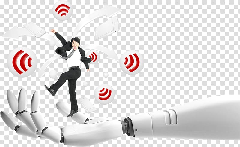Wi-Fi Robot Machine, Business people on the palm of your hand transparent background PNG clipart