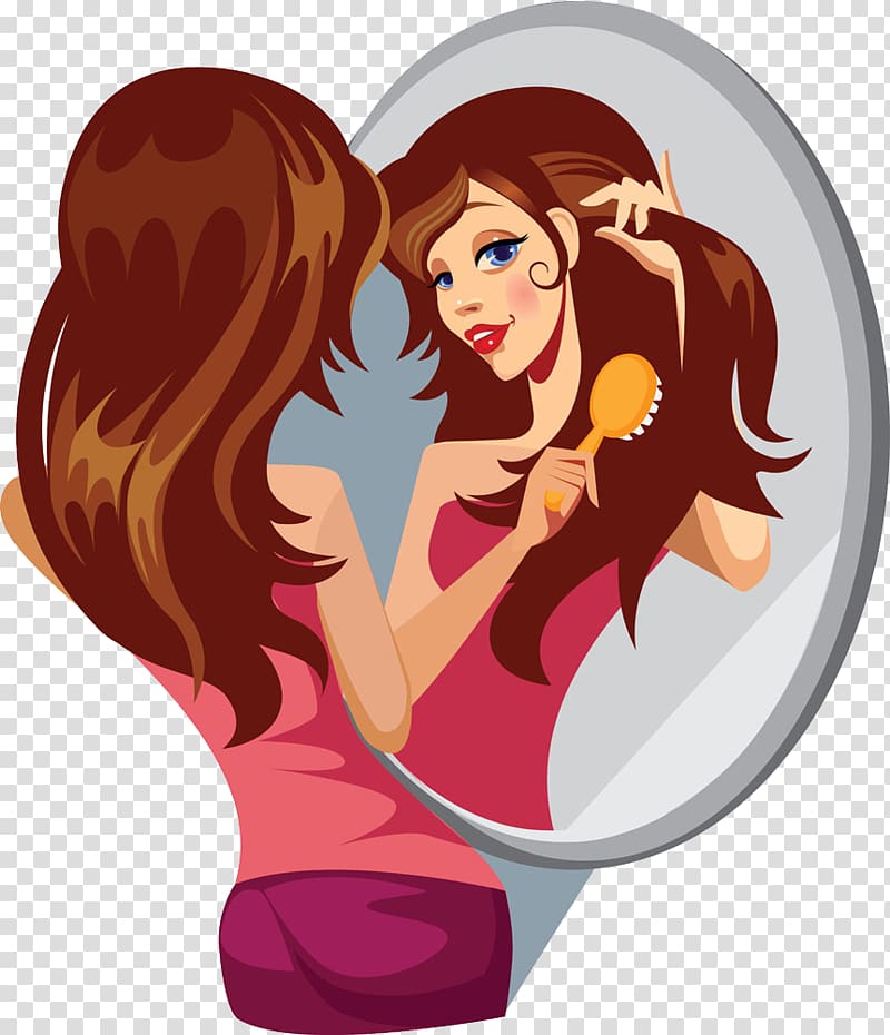 Comb Hairstyle Brush, Mirror girl transparent background PNG clipart