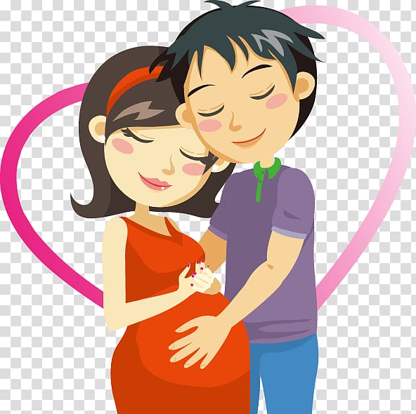 Pregnancy Cartoon , Hand drawn heart-shaped pattern pregnant couple transparent background PNG clipart