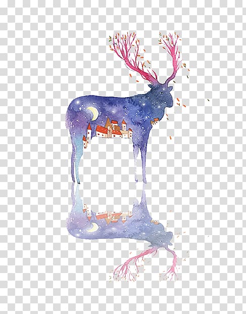 Art Illustrator Watercolor painting Manga Illustration, Hand-painted deer transparent background PNG clipart