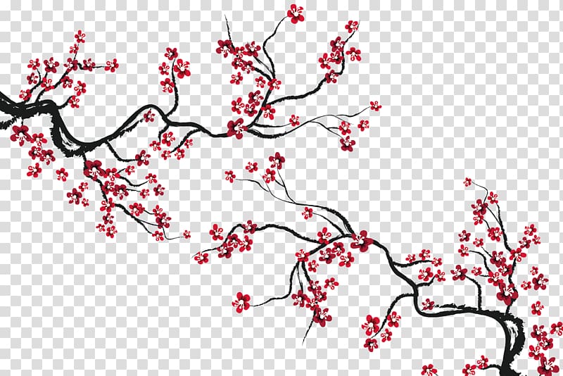 red and black plum tree branch illustration, Cherry blossom, Cherry blossoms transparent background PNG clipart