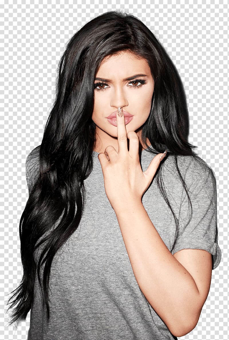 woman wearing gray shirt showing left middle finger, Kylie Jenner Silence transparent background PNG clipart