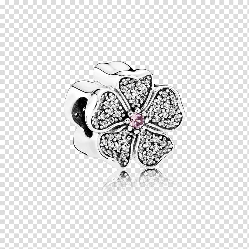 Pandora Charm bracelet Cubic zirconia Earring Silver, blush floral transparent background PNG clipart