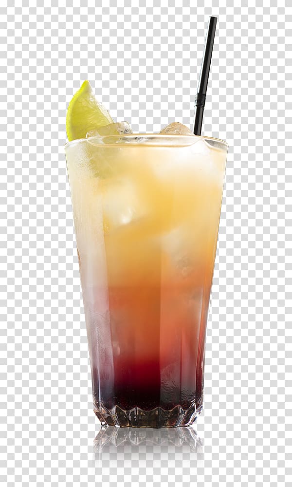 Bay Breeze Mai Tai Sea Breeze Sex on the Beach Cocktail garnish, fall into the water with lemon and ice cubes transparent background PNG clipart
