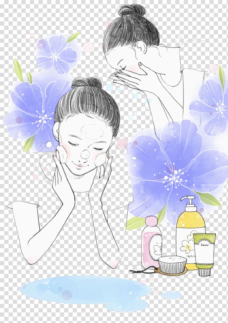 Skin care Designer u6d17u8138, The girl who is washing her face transparent background PNG clipart
