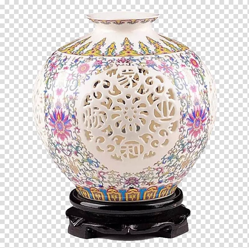 Jingdezhen Vase Ceramic Porcelain Decorative arts, Pomegranate hollow vase transparent background PNG clipart
