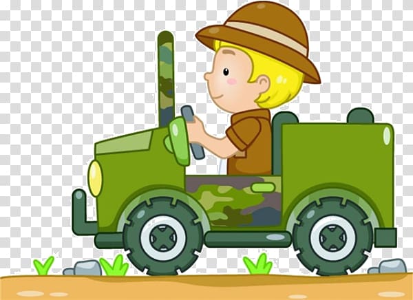 Jeep Safari , Cartoon boy driving transparent background PNG clipart