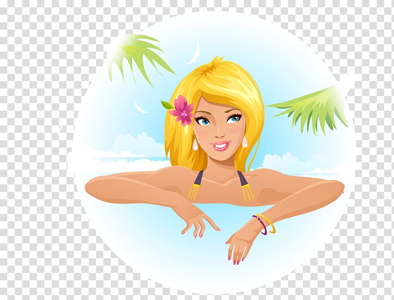 Beach Girl Illustration, Cartoon beach beauty transparent background PNG clipart