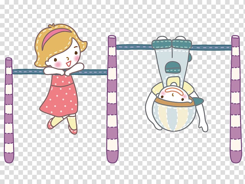 Schoolyard Horizontal bar Child Illustration, Men and women on the horizontal bar transparent background PNG clipart