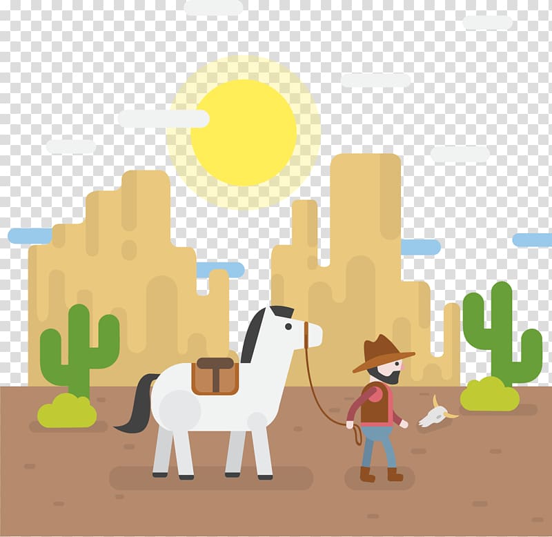 Cowboy Cartoon Illustration, Lead a horse cowboy transparent background PNG clipart