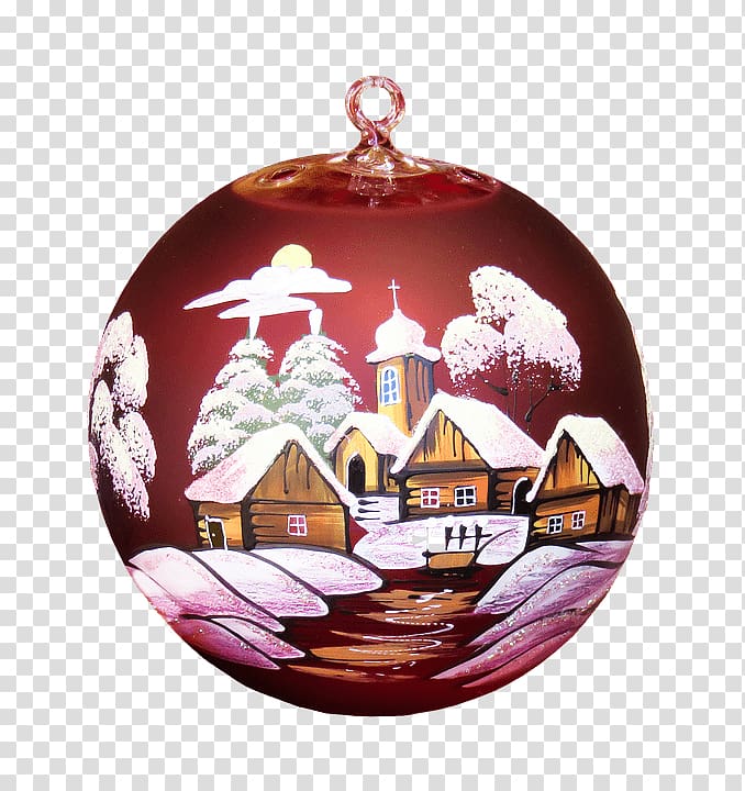 snow covered village graphic bauble art, Xmas Ball Purple transparent background PNG clipart