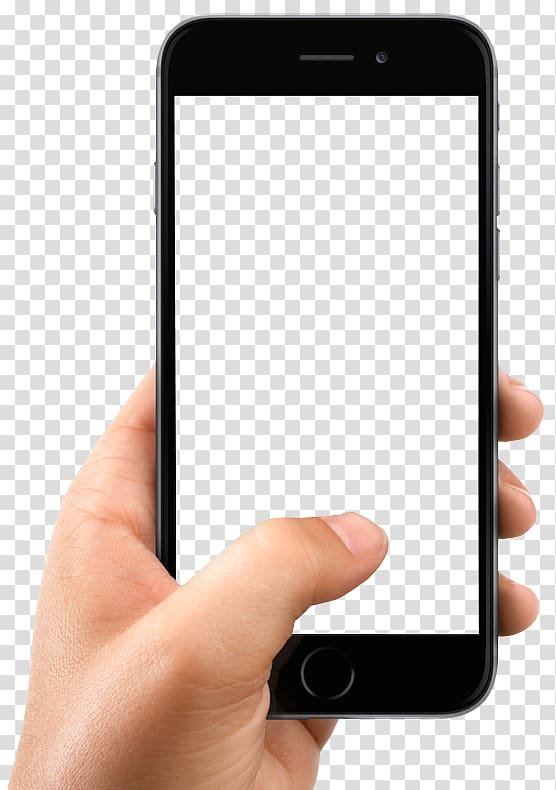 iPhone X Smartphone, Hand Holding Smartphone, person holding space gray iPhone 6 with white screen transparent background PNG clipart