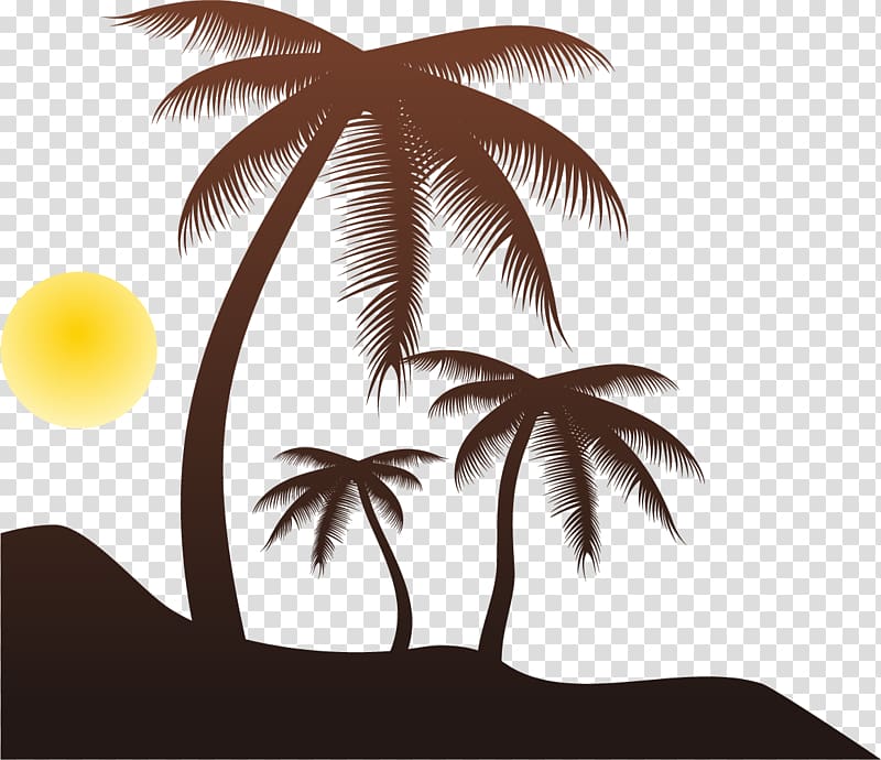 Arecaceae Silhouette Tree , Palm trees on the beach transparent background PNG clipart