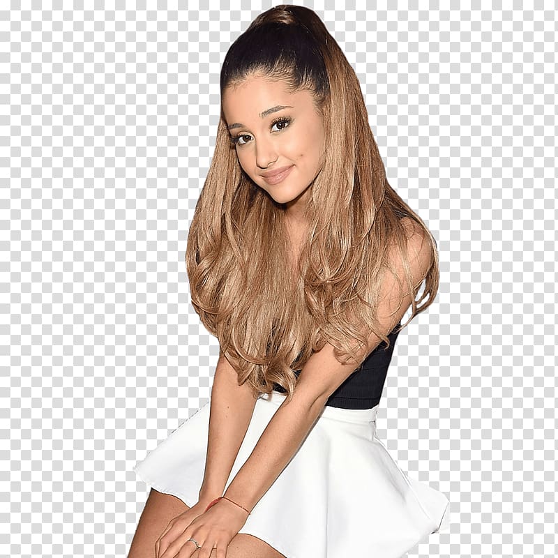 Ariana Grande in white miniskirt, Ariana Grande Sitting Smiling transparent background PNG clipart