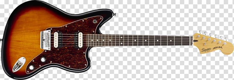 Fender Jaguar Electric guitar Squier Fender Musical Instruments Corporation Sunburst, electric guitar transparent background PNG clipart