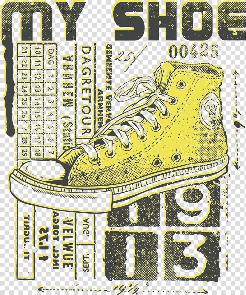 yellow My Shoe sneakers illustration, Printed T-shirt Shoe Clothing, Creative shoes pattern printing transparent background PNG clipart
