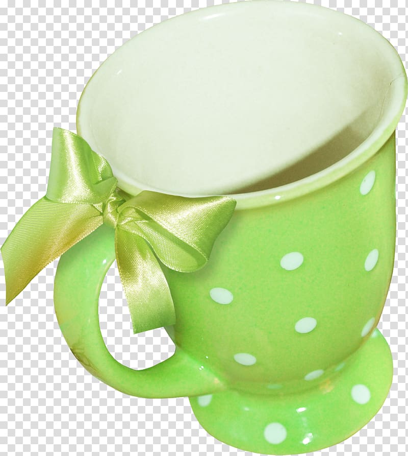 Green Coffee cup, Ribbons decorative glass transparent background PNG clipart