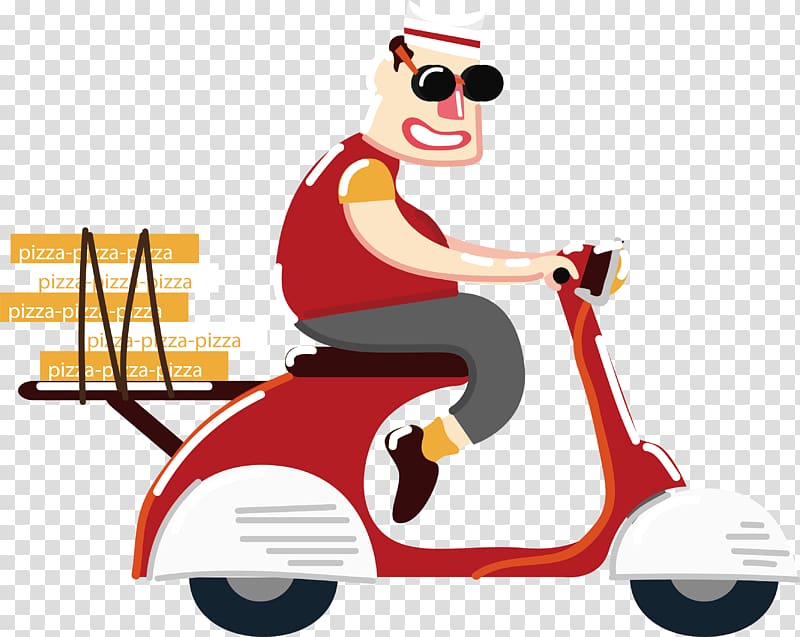 Pizza delivery Fast food Motorcycle, Ride a motorcycle to deliver pizza transparent background PNG clipart