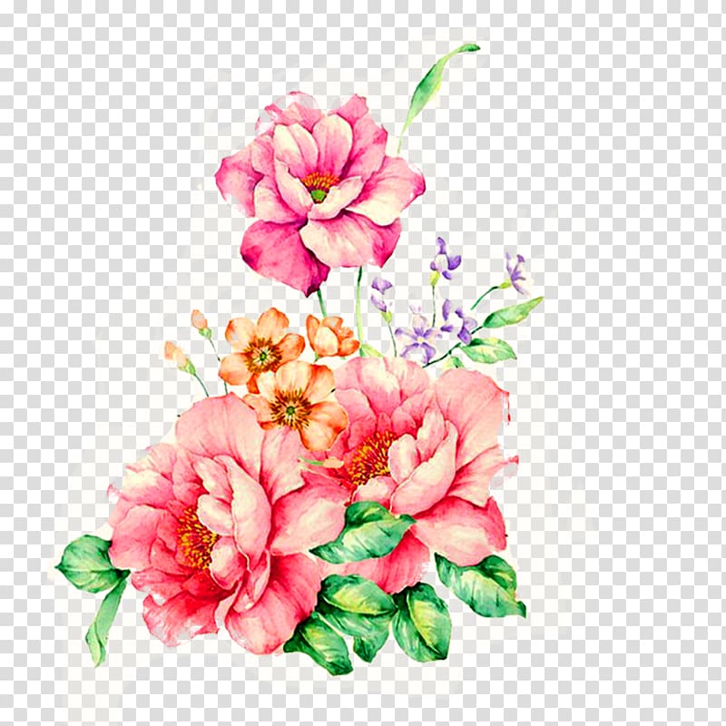 red and orange flowers illustration, Pink flowers Watercolor painting, Peony painting transparent background PNG clipart