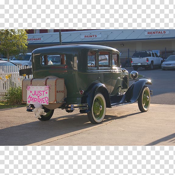 Vintage car Quincy Garden Center Ford Model A, Just Married transparent background PNG clipart
