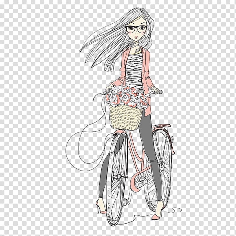 Woman Girl, hand-painted bicycle transparent background PNG clipart