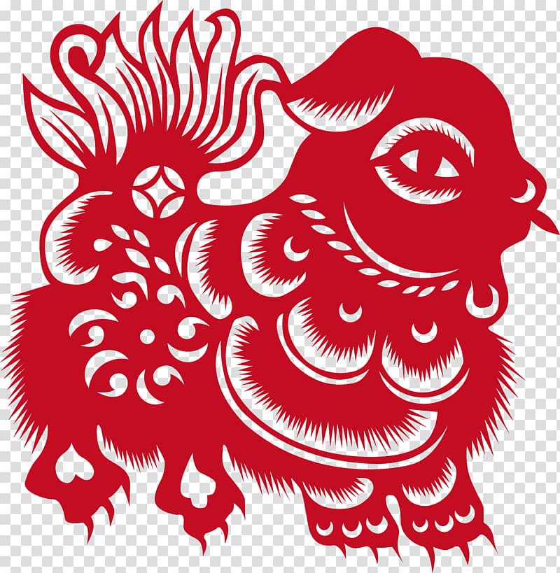 China Chinese paper cutting Papercutting Chinese art, Red Lion transparent background PNG clipart
