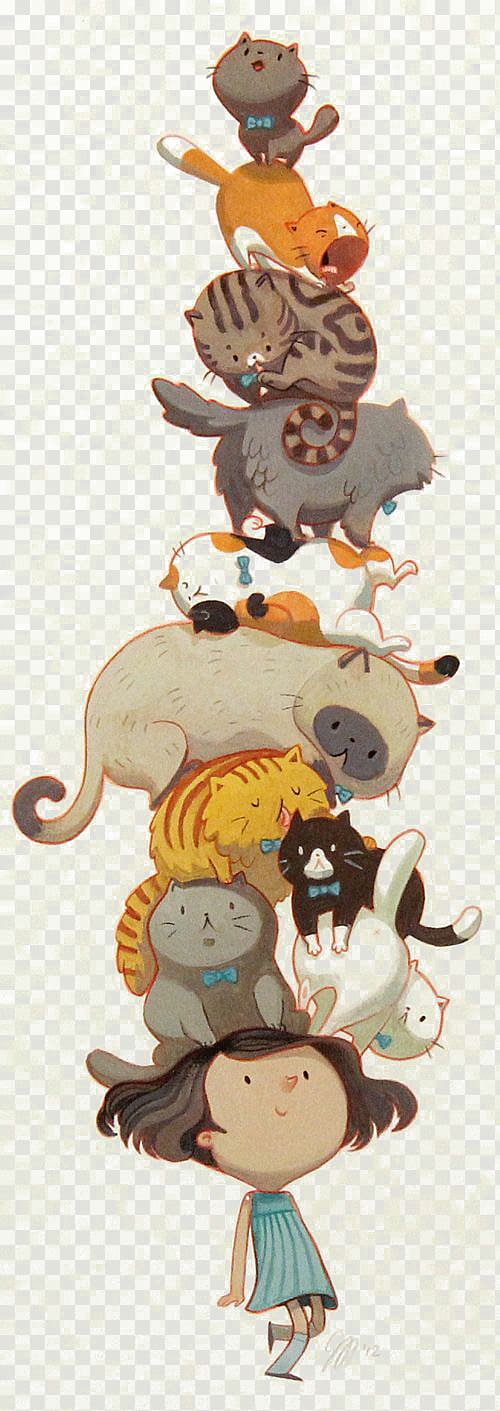 stack of elephants on girl illustration, Cat Kitten Cuteness Art Illustration, Cat transparent background PNG clipart