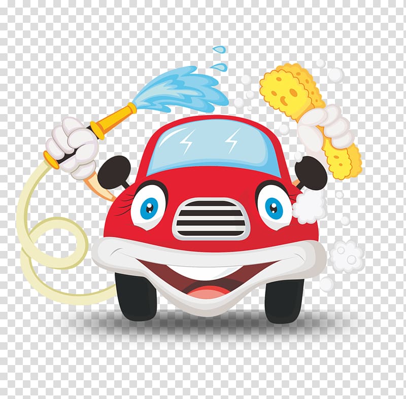 car wash , Car wash Cartoon Illustration, Cartoon red car transparent background PNG clipart