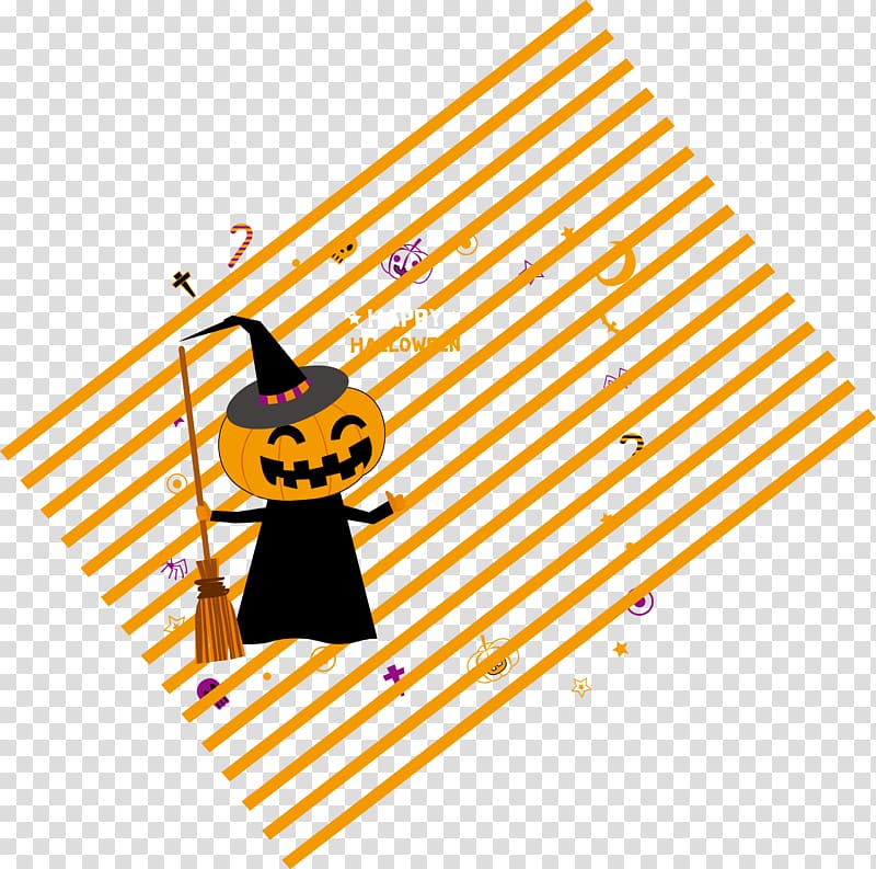 Calabaza Pumpkin Halloween, Yellow stripe background pumpkin sorcerer transparent background PNG clipart