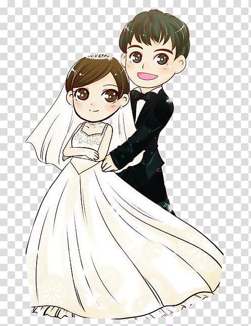 wedding couple illustration, Wedding Marriage couple Cartoon, Cartoon wedding figures transparent background PNG clipart