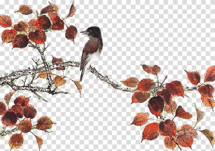 Paper Chinese painting Twig Branch, Bird branches transparent background PNG clipart