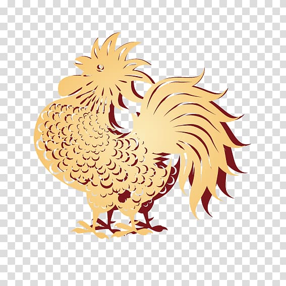 Rooster Chicken Papercutting, Gold paper-cut chicken transparent background PNG clipart