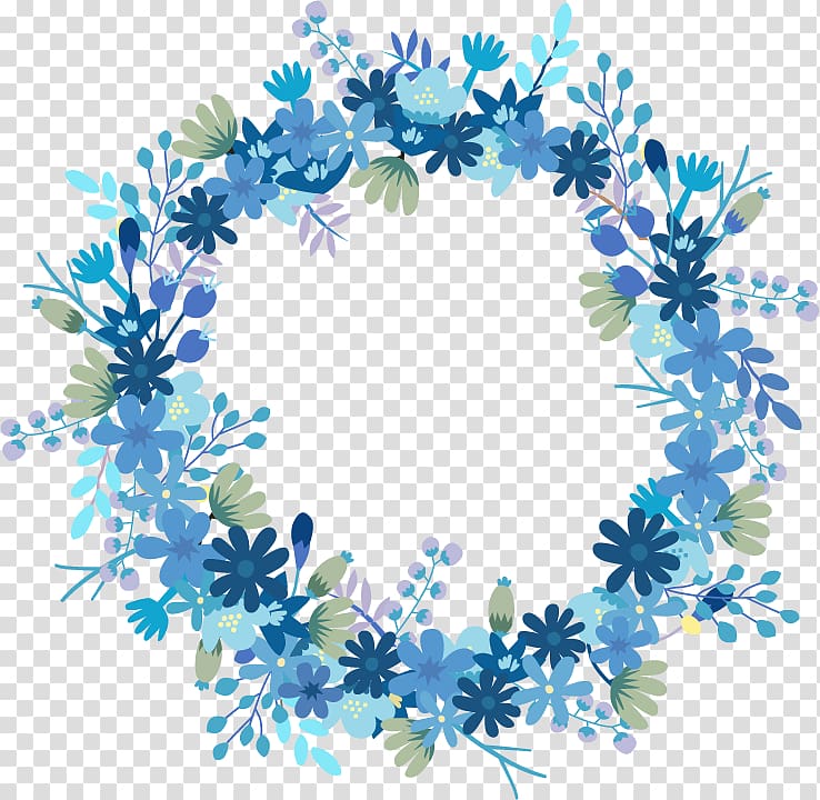 flower wreath illustration, Paper Wreath Flower Blue Gift, Floral Wreath transparent background PNG clipart