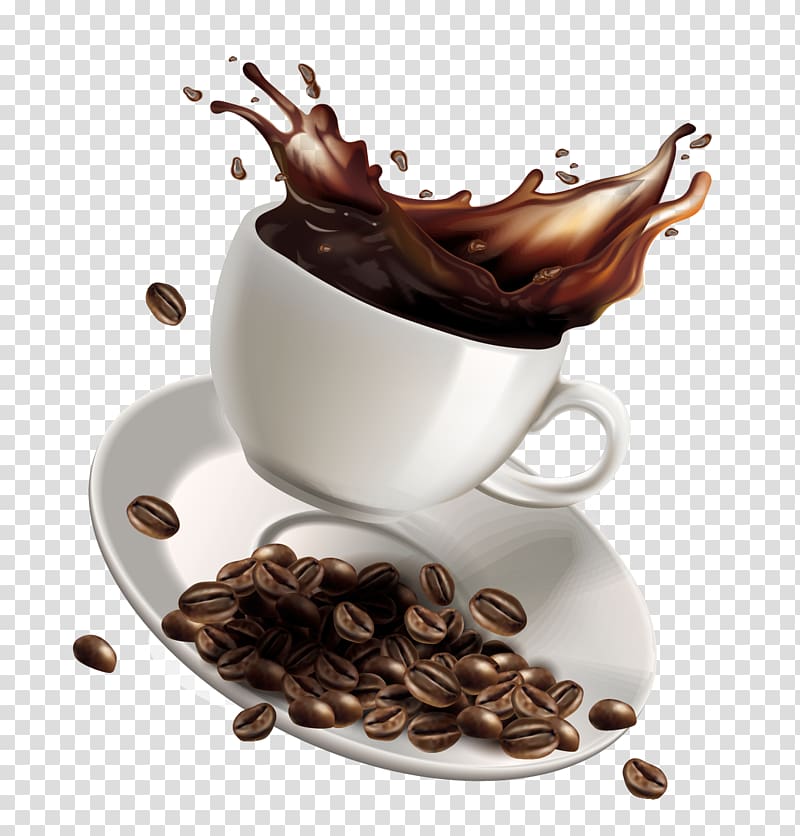 coffee cup and saucer set illustration ], White coffee Instant coffee Cafe, Cartoon splash of coffee transparent background PNG clipart