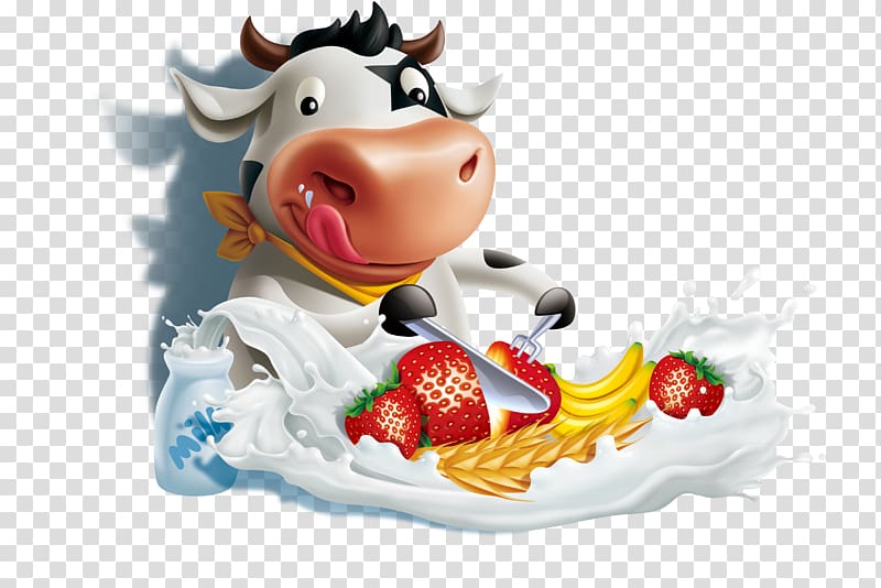 cow slicing strawberry illustration, Banana Flavored Milk, Dairy cow transparent background PNG clipart