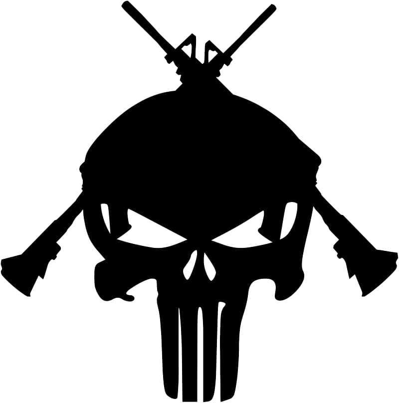 Punisher Human skull symbolism Stencil Art, guns transparent background PNG clipart