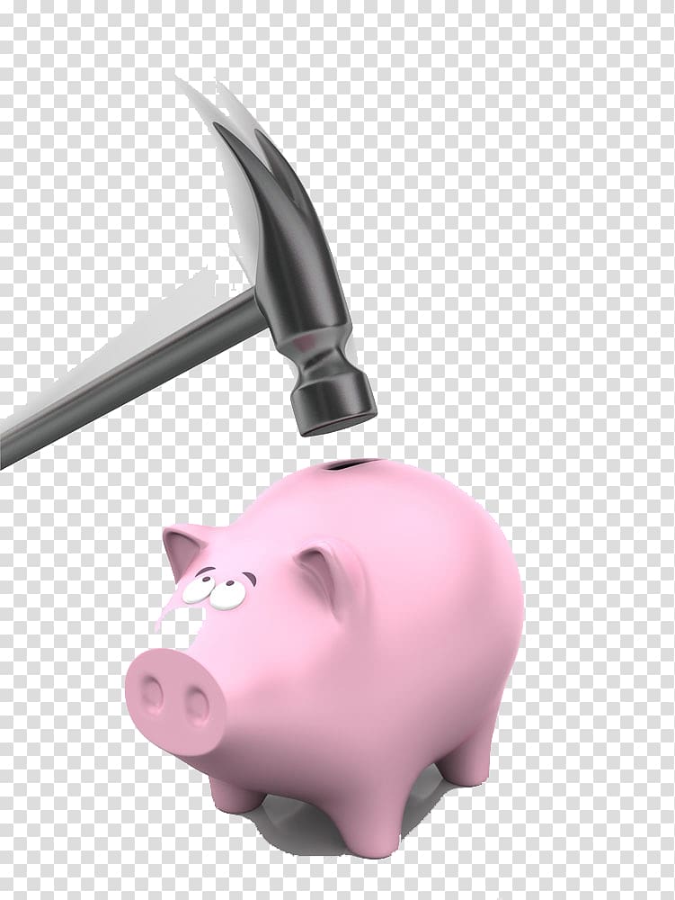 Piggy bank Saving Drawing Illustration, Hammer and piggy bank high-purity buckle material transparent background PNG clipart