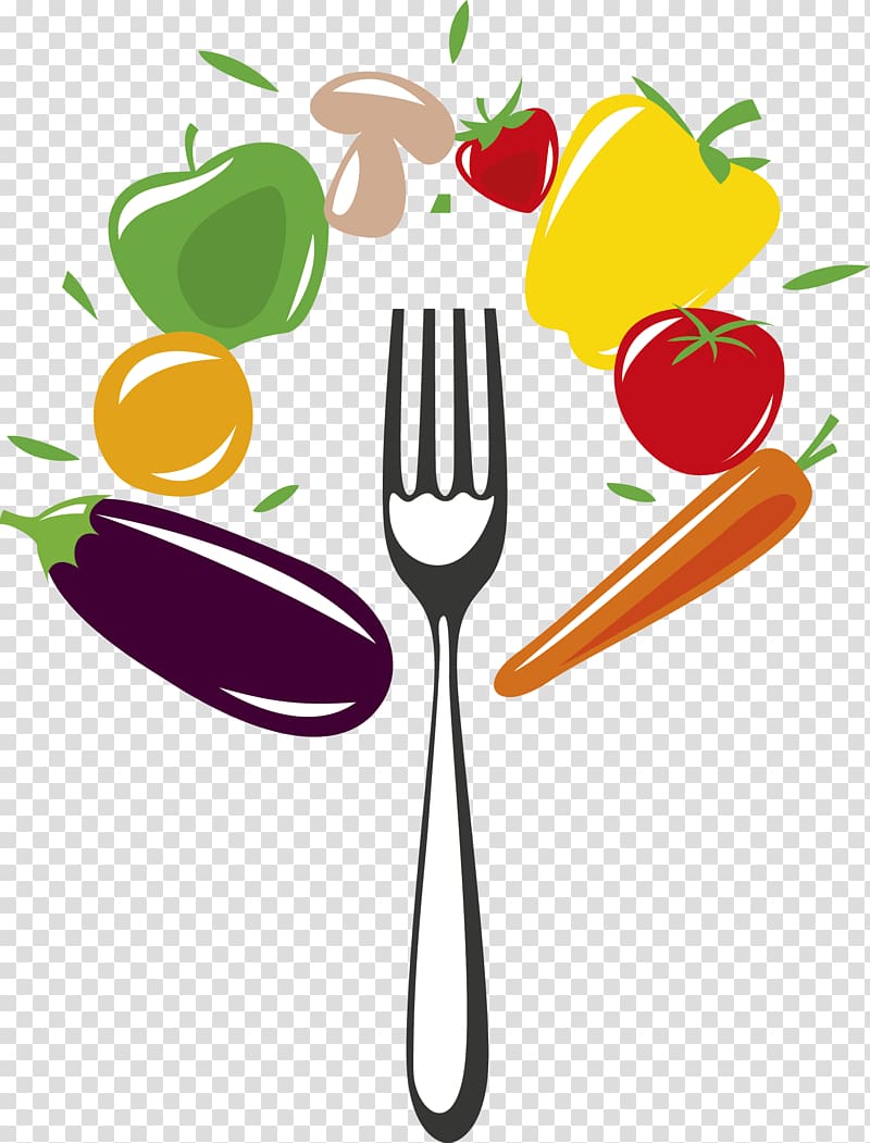 vegetables and fork illustration, Healthy diet Logo Food Eating, vegetables transparent background PNG clipart