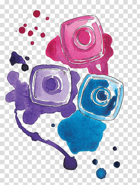 three pink, purple, and blue glass containers illustration, Chanel Nail polish Cosmetics Watercolor painting, What color nail polish transparent background PNG clipart