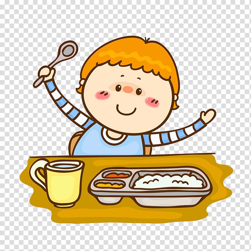 toddler sitting in front of table ilustration, Child Cartoon Eating, Children eat transparent background PNG clipart