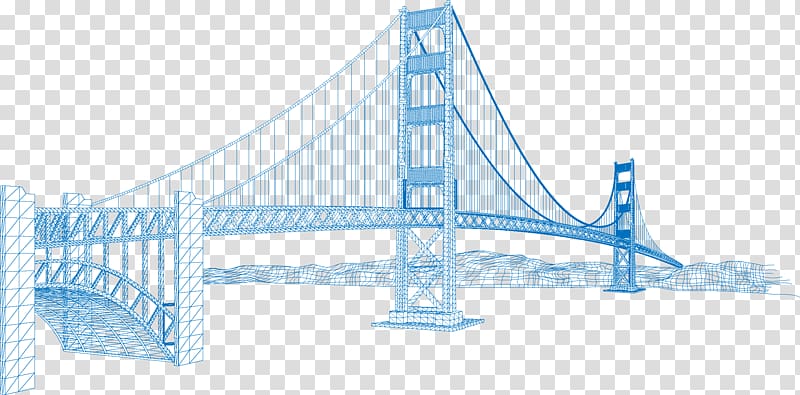 blue bridge sketch, Golden Gate Bridge Eiffel Tower Building, San Francisco Bridge transparent background PNG clipart