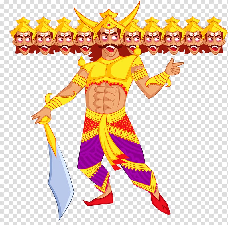 illustration of man holding sword, Ravana Rama Hanuman Sita Dussehra, Strange dolls transparent background PNG clipart