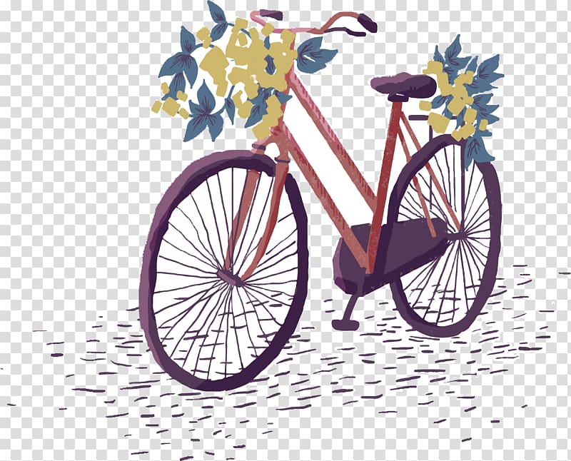 Bicycle wheel Cycling, Hand drawn flower bike transparent background PNG clipart