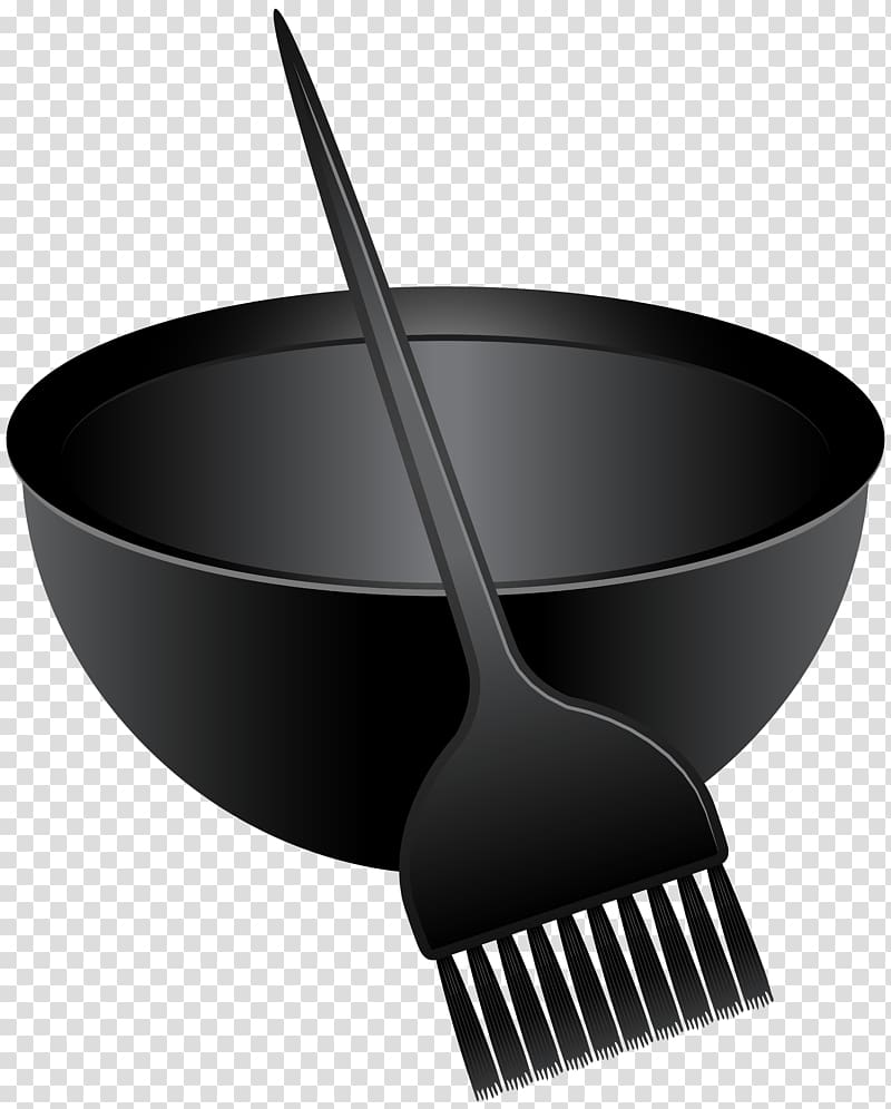 black cup and hair brush, Hair coloring Brush Dye , Hair Dye Brush and Mixing Bowl transparent background PNG clipart