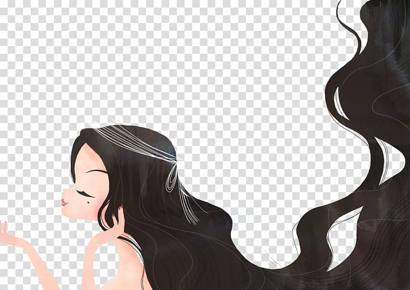 Cartoon Long hair Illustration, Illustration girl hairstyle transparent background PNG clipart
