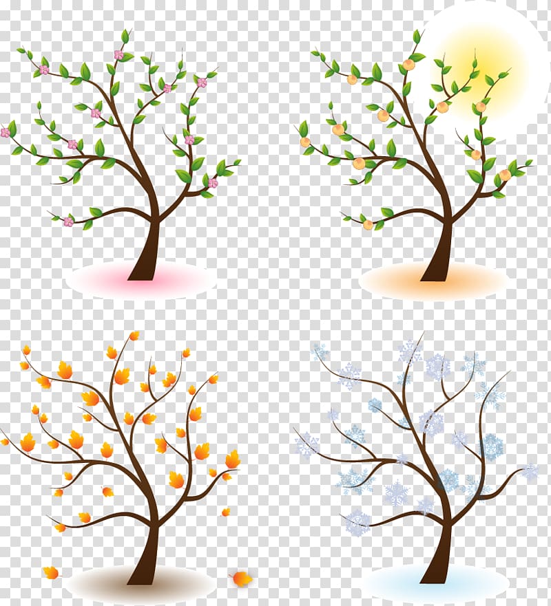four trees illustration, Season Tree , four seasons blooms transparent background PNG clipart