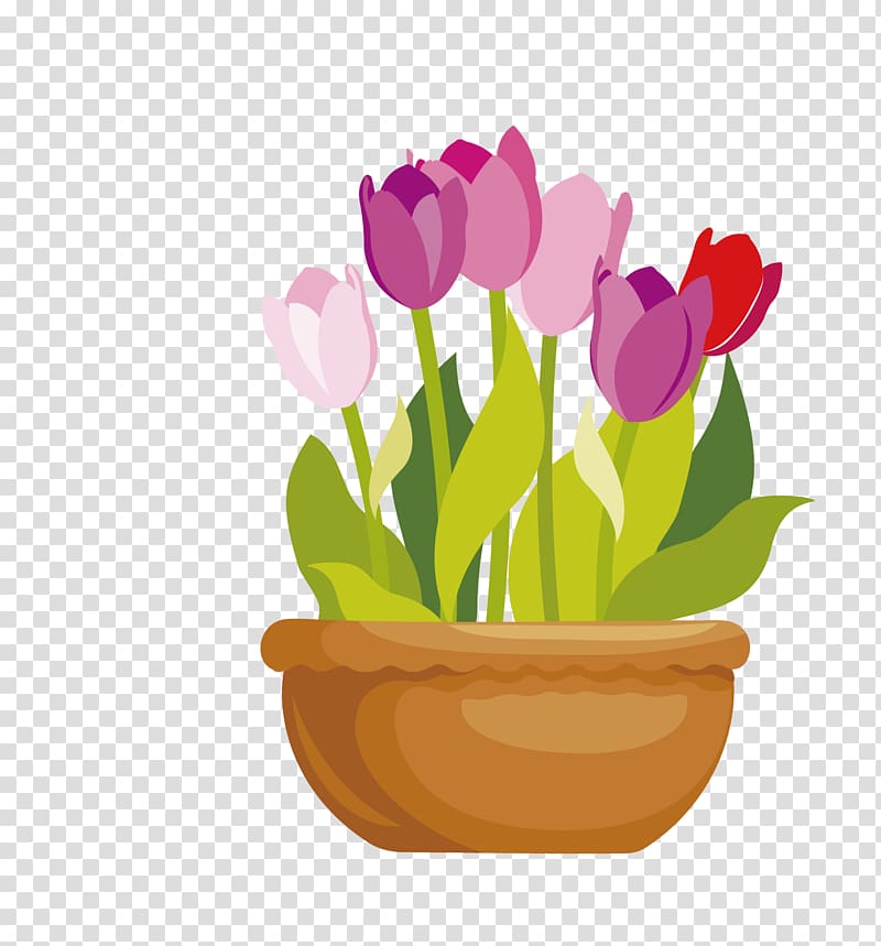 Flowerpot Drawing , cartoon flat tulip transparent background PNG clipart