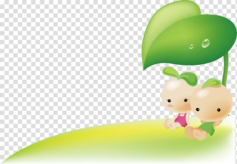 Cartoon , Green leaves under the shade of the Dolls transparent background PNG clipart